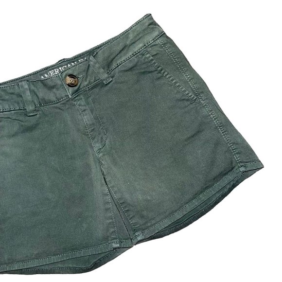 American Eagle Womens Midi Shorts 0 Green Chino Mid Rise Stretch Pockets Logo - Picture 3 of 7